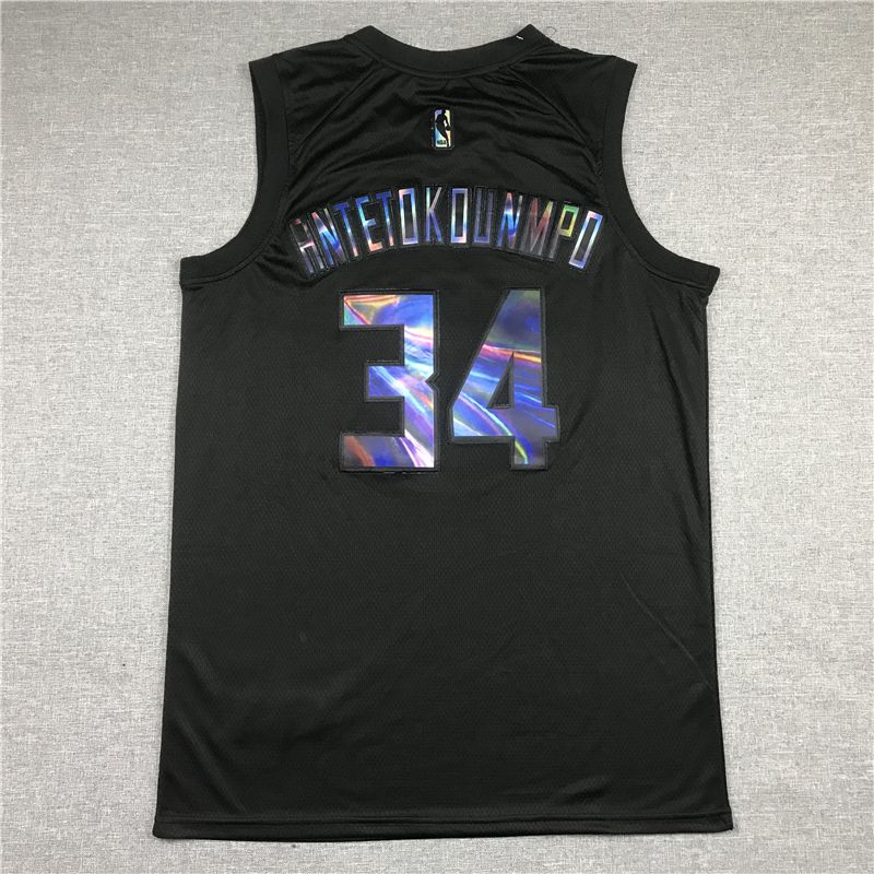 Men Milwaukee Bucks #34 Antetokounmpo Black Rainbow version 2021 Nike Game NBA Jersey